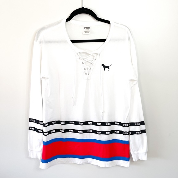 Victoria’s Secret PINK Campus Lace Up Long Sleeve Shirt Size XS - Picture 4 of 11